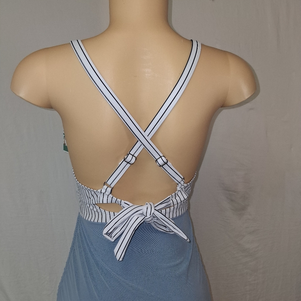 B2 PRITY New Striped Halter Swimsuit with Blue Skirt size M - Picture 6 of 16
